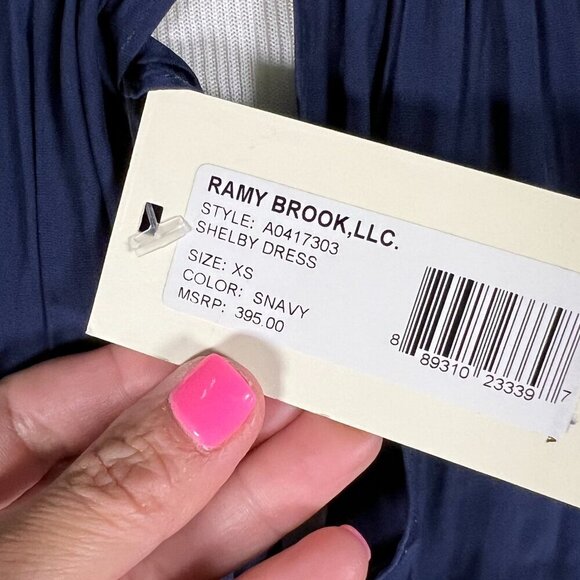 RAMY BROOK XS Navy Satin Cold Shoulder Mini Dress NWT - Picture 6 of 8
